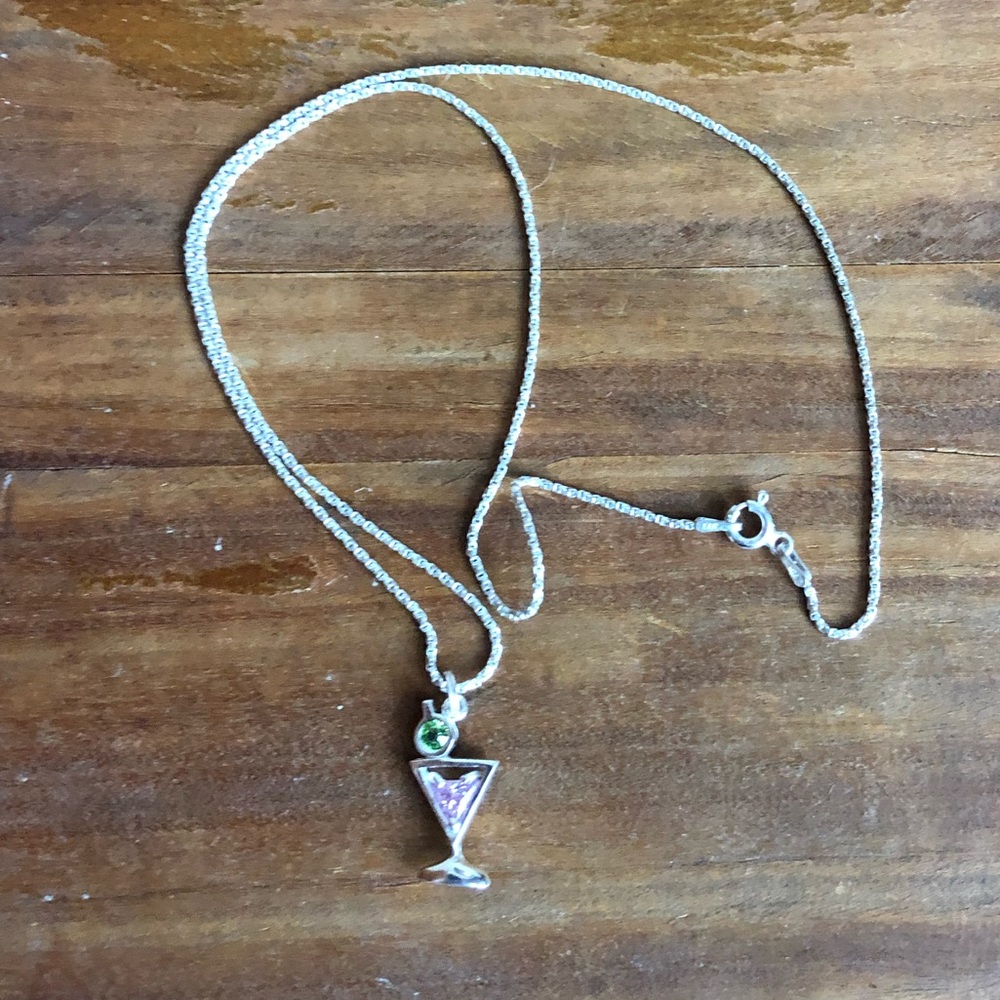 Sterling Silver Martini Glass Necklace - Picture 5 of 10